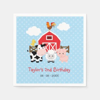 Farm Personalized Birthday (blue For Boys) Napkins by CallaChic at Zazzle