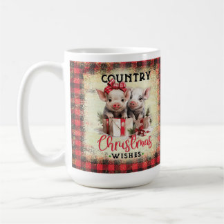 Farm Pig Country Christmas Buffalo Plaid Coffee Mug