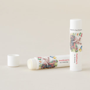 Farm Pig On A Tractor 1st. Birthday Party Favor Lip Balm