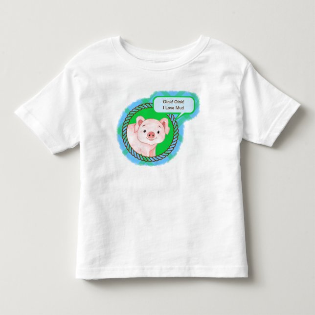 Farm pig piglet gingham blue green with quote todd toddler t-shirt (Front)