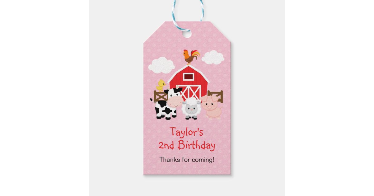 Farm Pink Barnyard Birthday Party Thank You Gift Tags Zazzle Com