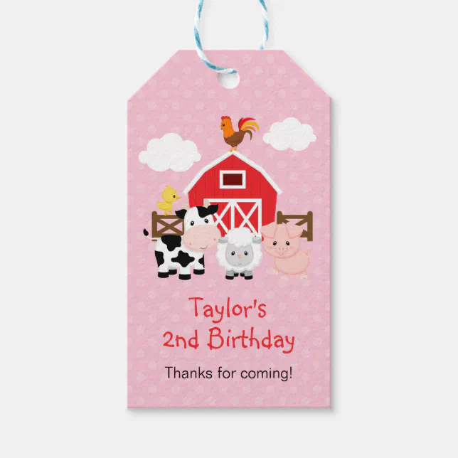 Farm (Pink) Barnyard Birthday Party Thank You Gift Tags | Zazzle