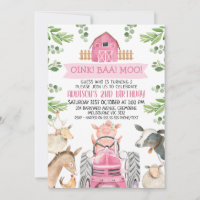 Farm Pink Tractor Oink Baa Moo 2nd Birthday