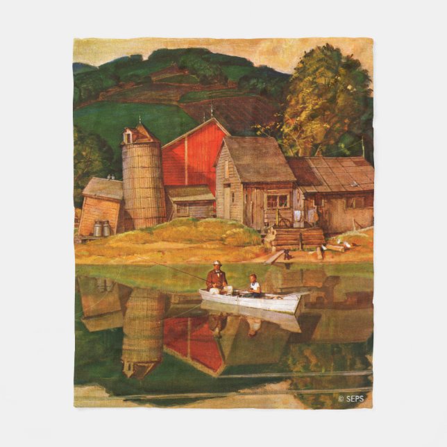 Farm Pond Landscape by Mead Schaeffer Fleece Blanket (Front)
