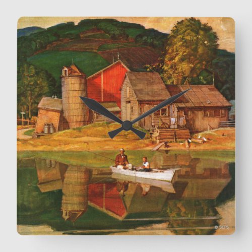 Farm Pond Landscape by Mead Schaeffer Square Wall Clock