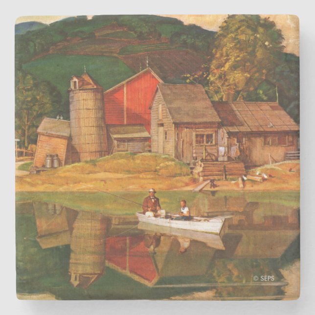 Farm Pond Landscape by Mead Schaeffer Stone Coaster (Front)