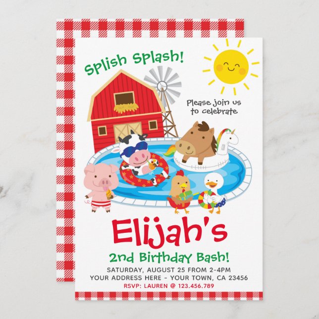 Farm, Pool Party Invitation (Front/Back)