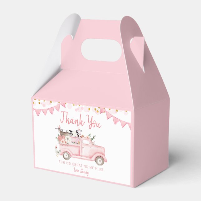 Farm Pumpkin Pink Truck Drive By Birthday Favor Boxes (Front Side)