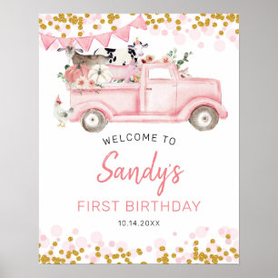Farm Pumpkin Pink Truck Drive By Birthday Welcome Poster