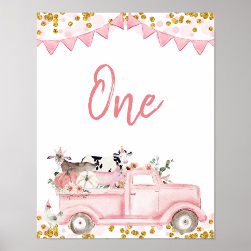 Farm Pumpkin Pink Truck Drive By Table Number Poster