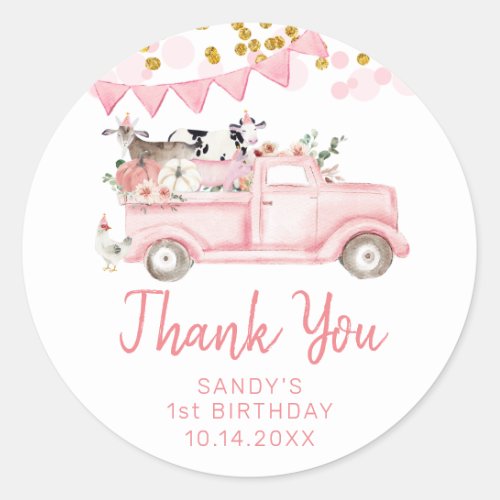 Farm Pumpkin Pink Truck Drive By Thank You Classic Round Sticker