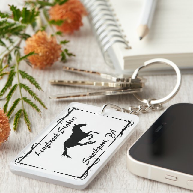 Farm Ranch or Stable Name Galloping Horse Keychain (Front Right)