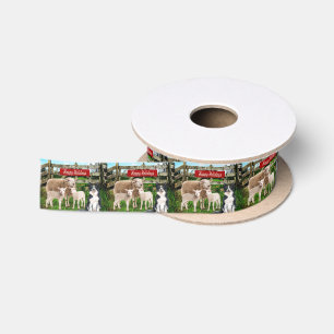 Farm Ranch Sheep and Dog Happy Holidays Satin Ribbon