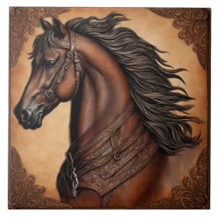 Farm Ranch Western Country Equestrian Brown Horse  Ceramic Tile