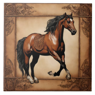 Farm Ranch Western Country Equestrian Brown Horse Ceramic Tile