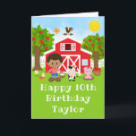 Farm Red Barn African American Boy Happy Birthday Card<br><div class="desc">This cute and fun birthday card can be personalized with a name or title such as son, grandson, nephew, friend etc. It features a brown hair boy with dark skin beside a red barn with a rooster wind vane. There are adorable farm animals such as a cow, pig and hen....</div>
