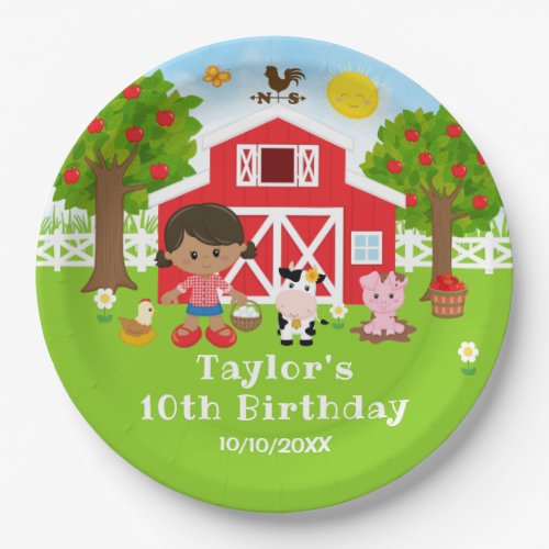 Farm Red Barn African American Girl Birthday Party Paper Plates