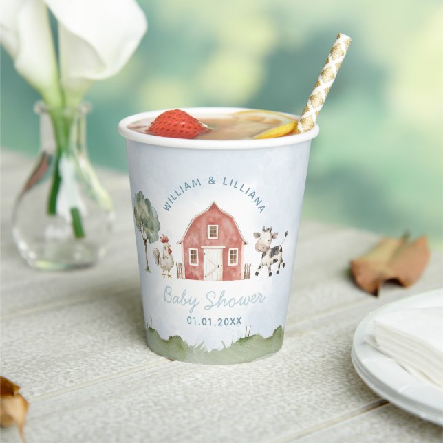 Farm Red Barn Animal Baby Shower Paper Cups (Insitu)
