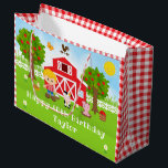 Farm Red Barn Blonde Hair Boy Happy Birthday Large Gift Bag<br><div class="desc">This cute and fun gift bag can be personalized with a name or title such as son, grandson, nephew, friend etc. It features a blonde hair boy with fair skin beside a red barn with a rooster wind vane. There are adorable farm animals such as a cow, pig and hen....</div>