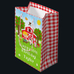 Farm Red Barn Blonde Hair Boy Happy Birthday Medium Gift Bag<br><div class="desc">This cute and fun gift bag can be personalized with a name or title such as son, grandson, nephew, friend etc. It features a blonde hair boy with fair skin beside a red barn with a rooster wind vane. There are adorable farm animals such as a cow, pig and hen....</div>