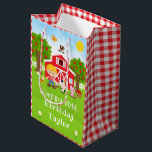 Farm Red Barn Blonde Hair Boy Happy Birthday Medium Gift Bag<br><div class="desc">This cute and fun gift bag can be personalized with a name or title such as son, grandson, nephew, friend etc. It features a blonde hair boy with fair skin beside a red barn with a rooster wind vane. There are adorable farm animals such as a cow, pig and hen....</div>