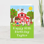 Farm Red Barn Brown Hair Girl Happy Birthday Card<br><div class="desc">This cute and fun birthday card can be personalized with a name or title such as daughter, granddaughter, niece, friend etc. It features a brown hair girl with fair skin beside a red barn with a rooster wind vane. There are adorable farm animals such as a cow, pig and hen....</div>