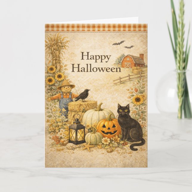 Farm Red Barn Halloween Card (Front)