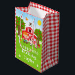 Farm Red Barn Red Hair Boy Happy Birthday Medium Gift Bag<br><div class="desc">This cute and fun gift bag can be personalized with a name or title such as son, grandson, nephew, friend etc. It features a red hair boy with fair skin beside a red barn with a rooster wind vane. There are adorable farm animals such as a cow, pig and hen....</div>