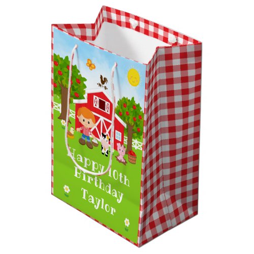 Farm Red Barn Red Hair Boy Happy Birthday Medium Gift Bag