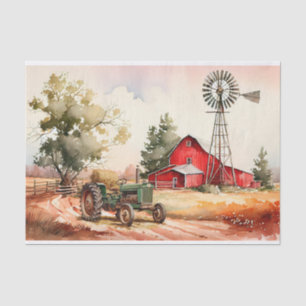 Farm Red Barn Tractor Landscape Tissue Paper