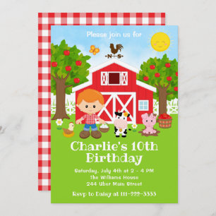 Farm Red Barnyard Birthday Red Hair Boy Invitation
