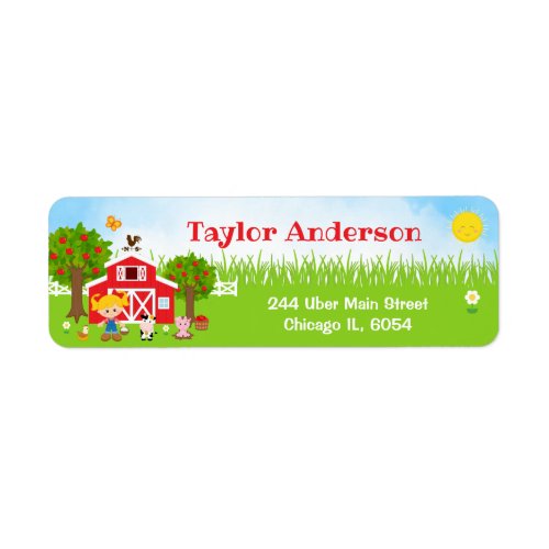 Farm Red Barnyard Blond Hair Girl Label