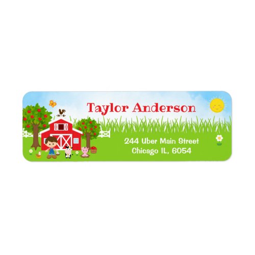 Farm Red Barnyard Brown Hair Boy Label