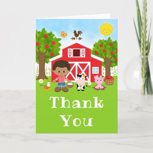 Farm Red Birthday African American Boy Thank You Card