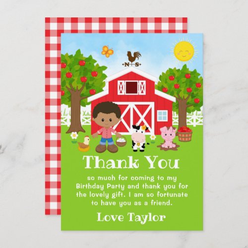 Farm Red Birthday African American Boy Thank You Card