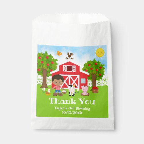 Farm Red Birthday African American Boy Thank You Favor Bag