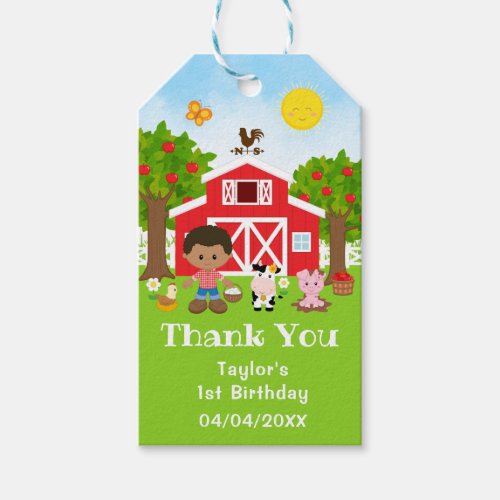 Farm Red Birthday African American Boy Thank You Gift Tags