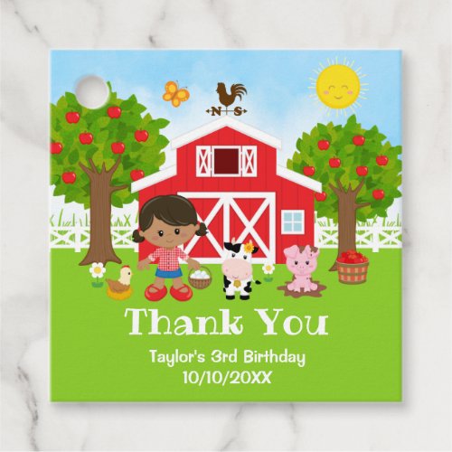 Farm Red Birthday African American Girl Thank You Favor Tags