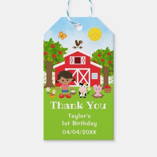 Farm Red Birthday African American Girl Thank You Gift Tags