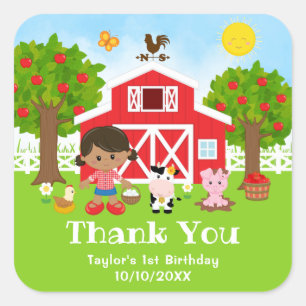 Farm Red Birthday African American Girl Thank You Square Sticker
