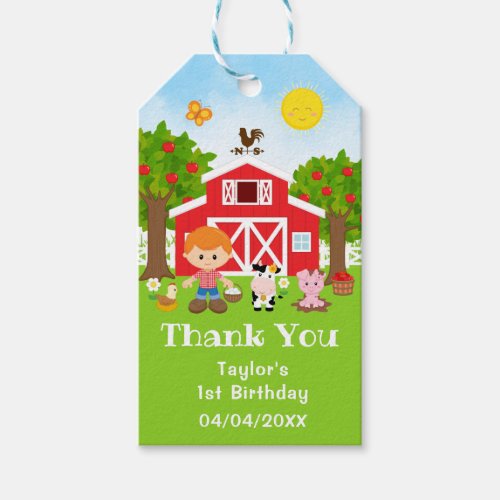 Farm Red Birthday Red Hair Boy Thank You Gift Tags