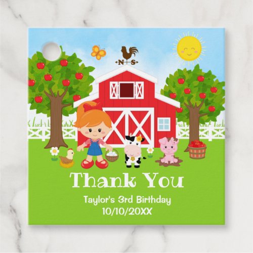 Farm Red Birthday Red Hair Girl Thank You Favor Tags