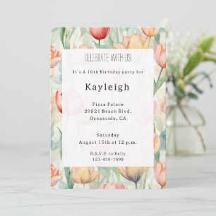 Farm Red Yellow Tulip Flowers Birthday   Invitation