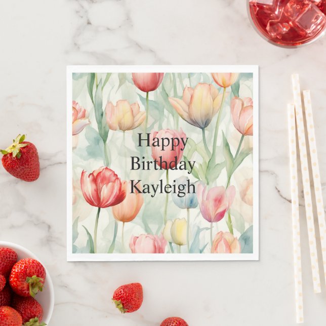 Farm Red Yellow Tulip Flowers Birthday Napkins (Insitu)