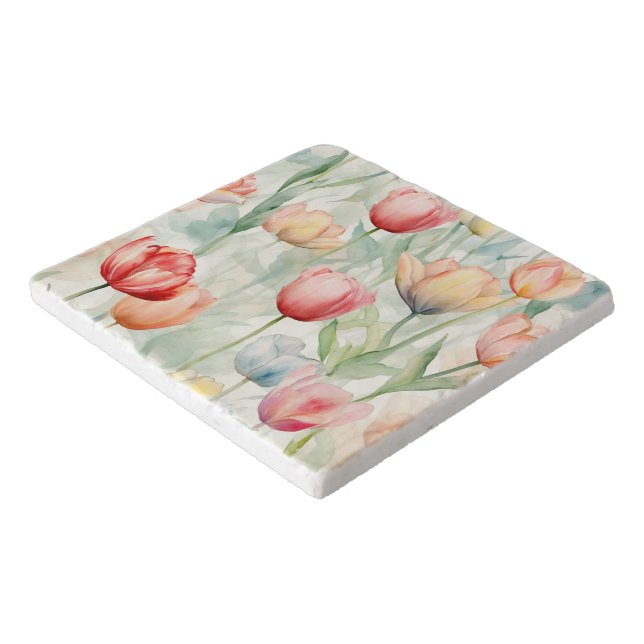 Farm Red Yellow Tulip Flowers Bridal Shower Trivet (Corner)