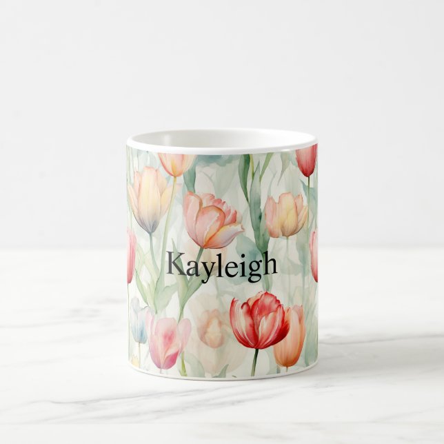 Farm Red Yellow Tulip Flowers  Coffee Mug (Center)