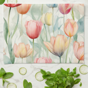 Farm Red Yellow Tulip Flowers  Kitchen Towel