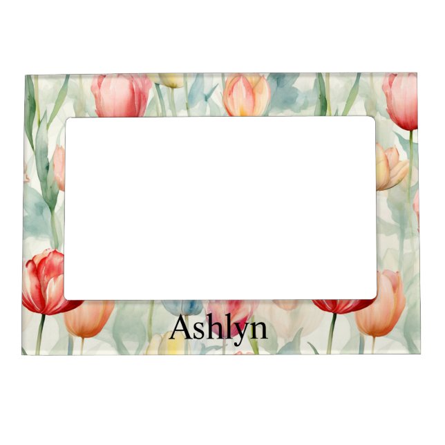 Farm Red Yellow Tulip Flowers  Magnetic Frame (Front)