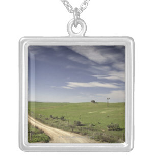 Farm road twining between wheat fields, Caledon, Silver Plated Necklace