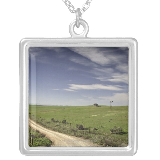 Farm road twining between wheat fields, Caledon, Silver Plated Necklace (Front)